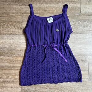Vintage Lacoste Knit and Lace Up Satin Bow Cami Top Small